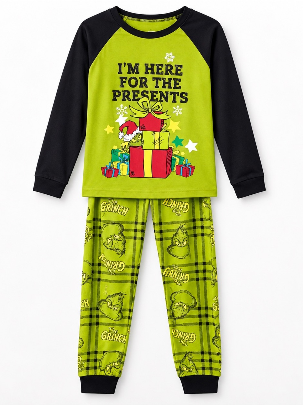 Universal Studios Grinch Christmas Pajama Set Youth 8 Green Black Dr Seuss